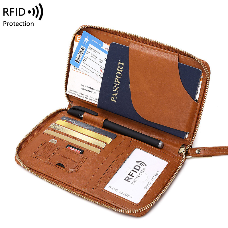 Passport Wallet Rfid - Couverture de passeport en cuir, blocage