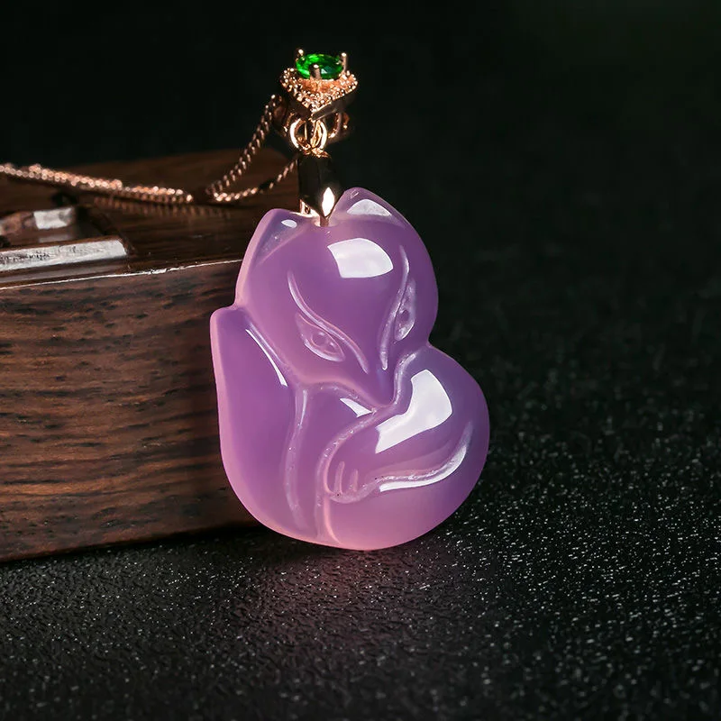 Men Accessories Chain - Collier pendentif renard agate violette naturelle