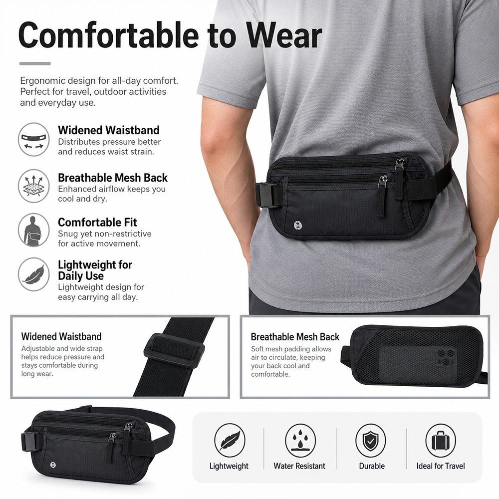 Passport Wallet Rfid - Sac banane dissimulé pour homme, antivol