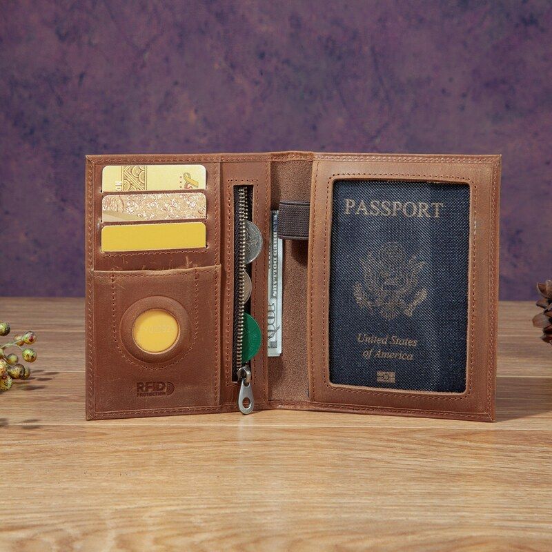 Passport Wallet Rfid - Porte-passeport unisexe tendance en cuir véritable,